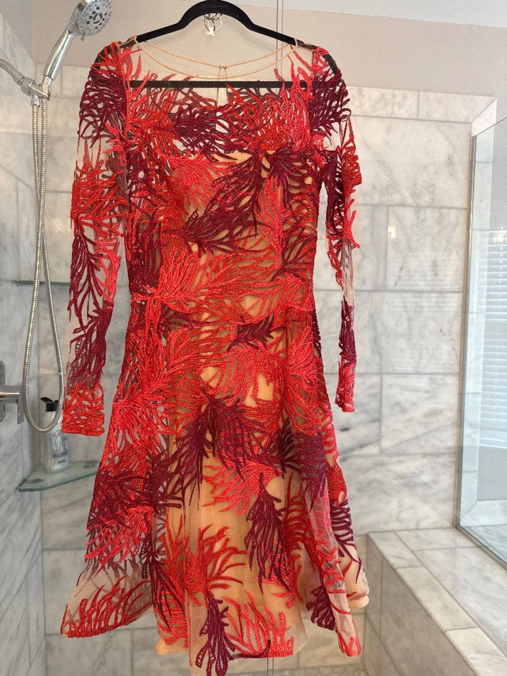 Naeem Khan fully Embroidered Coral Tulle Dress